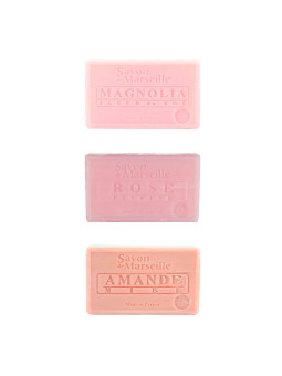 Zestaw mydeł marsylskich 3x100g Magnolia Kwiat Herbaty Róża Piwonia Migdał Miód