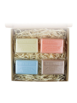 Zestaw mydeł marsylskich 4x125g Ylang Ylang Neroli Kwiat Lotosu Monoi